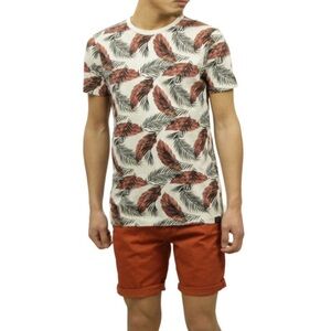 Scotch & Soda Short Sleeve crew neck tee with leaf print pattern, Size Small